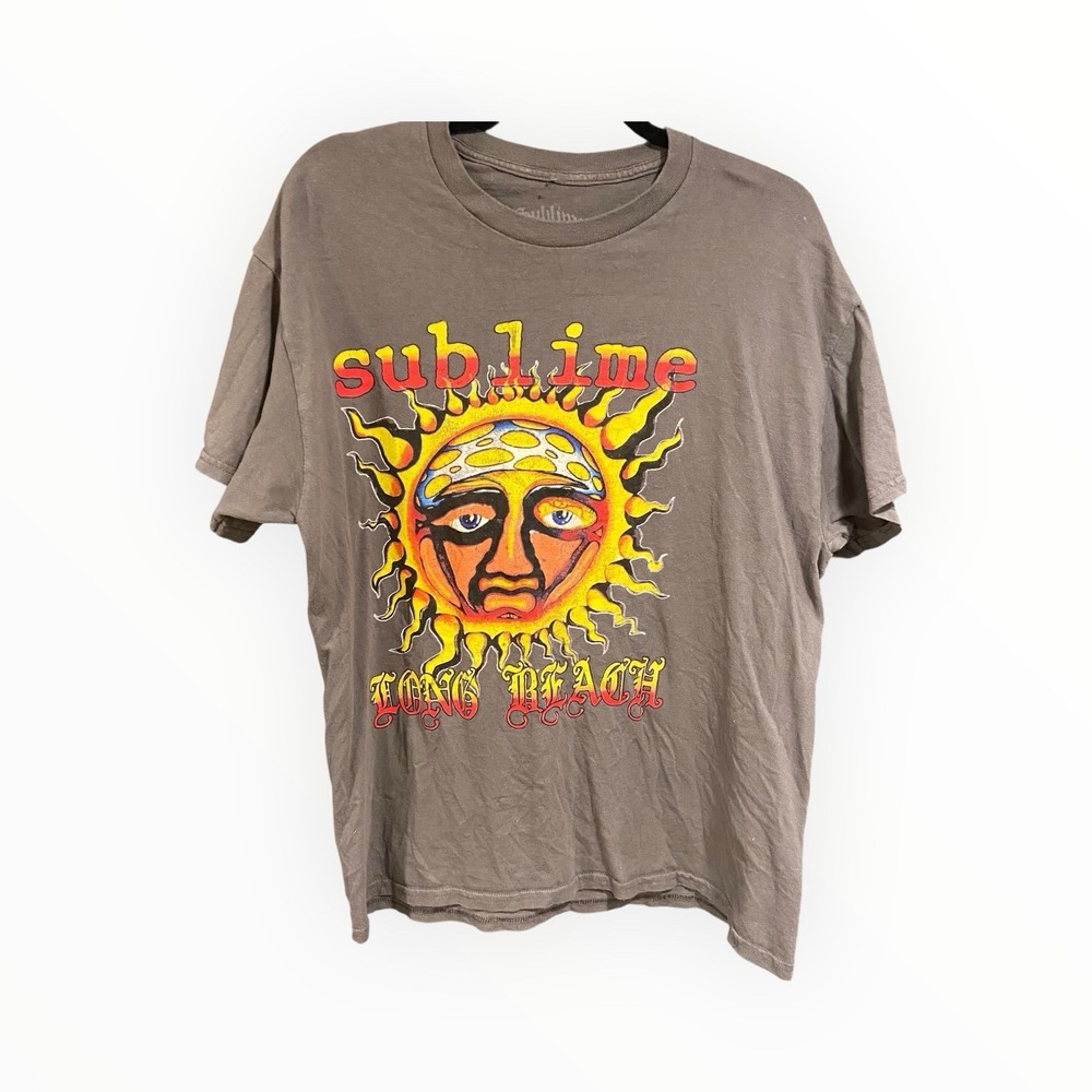 Sublime Gray T-Shirt Mens LARGE Punk Ska Long Beach Band Tee Sun Burst